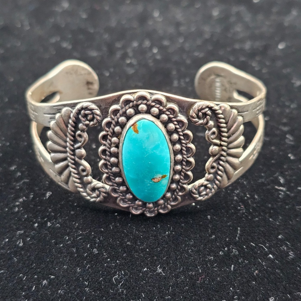 Vintage Turquoise Harvey Era Sterling Silver Navajo Maisels Cuff Bracelet Native